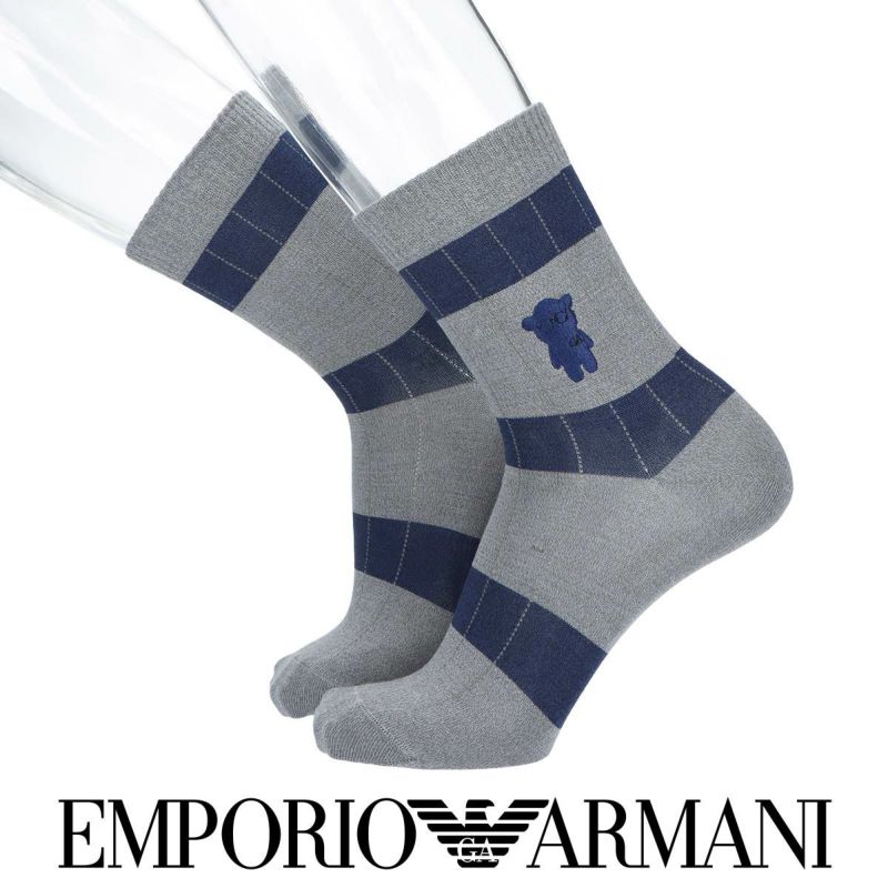 EMPORIO ARMANI タックストライプ3色ボーダー マンガベア刺繍 ミドル丈 カジュアル ソックス メンズ 02342403 | 靴下  ソックス 通販のナイガイ公式オンラインショップ