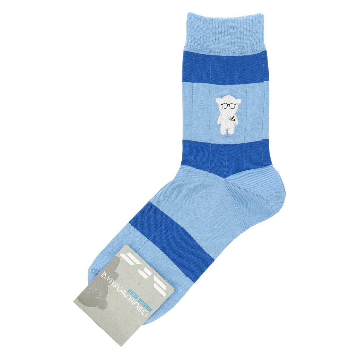 EMPORIOARMANIエンポリオアルマーニタックストライプ3色ボーダーマンガベア刺繍ミドル丈カジュアルソックスメンズ靴下男性紳士プレゼントギフト02342403