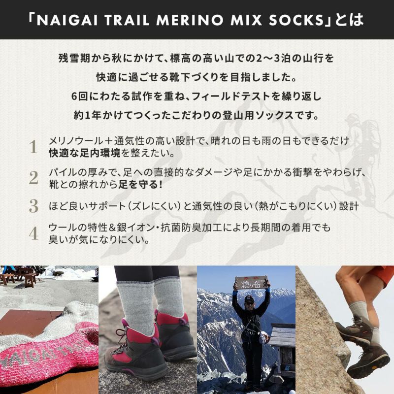 【365日最短翌日】NAIGAI TRAIL メリノウール混 登山 ソックス ナイガイトレイル 山登り メンズ＆レディース 90301028