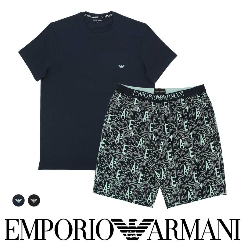 EMPORIO ARMANI エンポリオ アルマーニ 【S・M・Lサイズ】 上下セット ALL OVER BOLD LOGO PYJAMAS ボールド  ロゴ パジャマ 半袖 ショートパンツ メンズ 54045063 | 靴下 ソックス 通販のナイガイ公式オンラインショップ