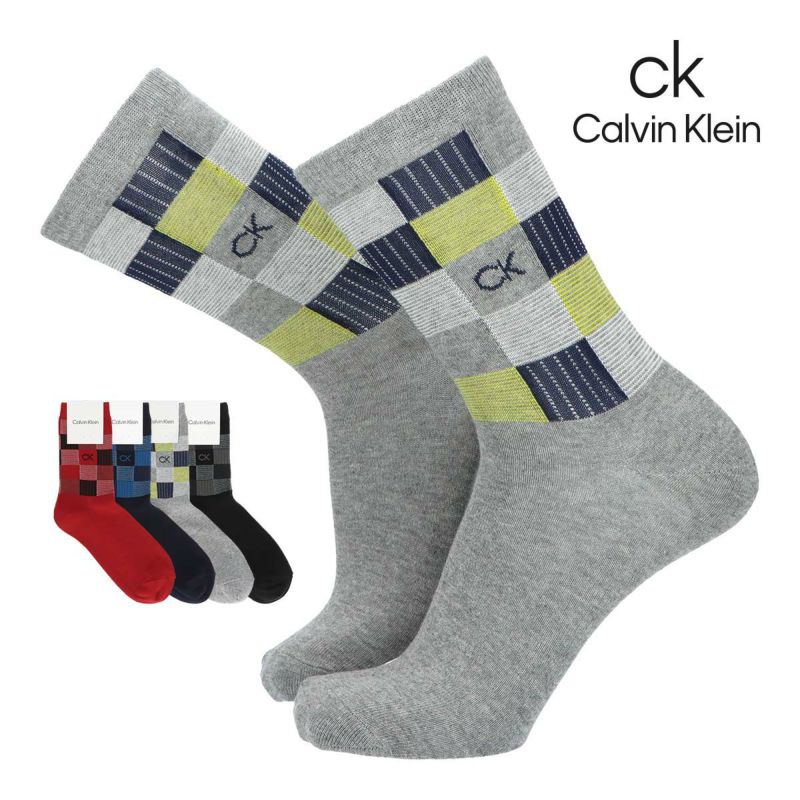 CalvinKleinカルバンクラインブロックチェック柄ミドル丈カジュアルソックスメンズ靴下男性プレゼントギフト無料ラッピング02542260