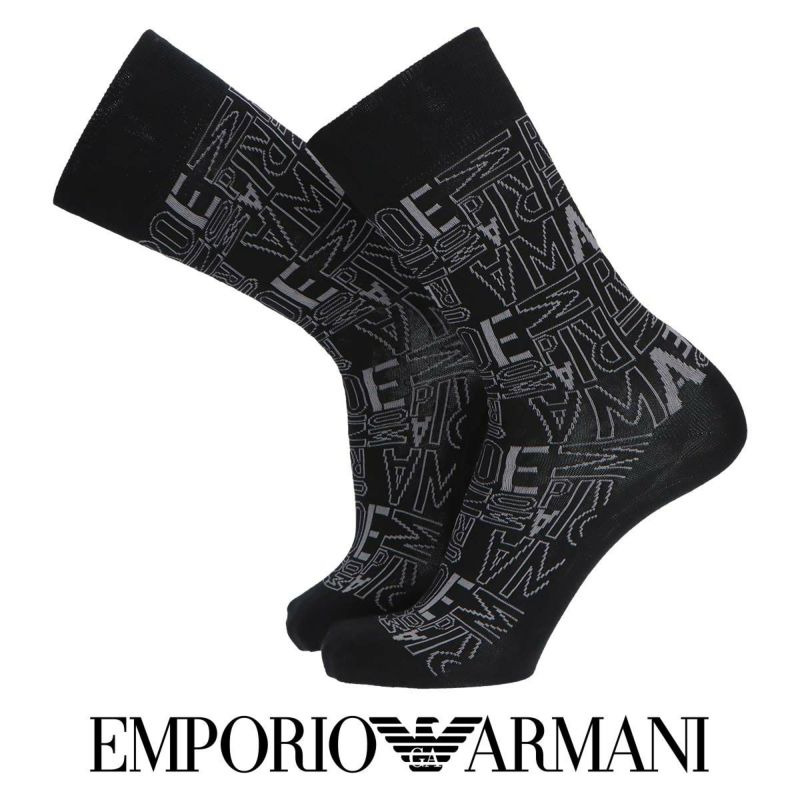 EMPORIO ARMANI スーピマ綿混 アルファベットモノグラム柄 クルー丈 カジュアル ソックス メンズ 02342426 | 靴下 ソックス  通販のナイガイ公式オンラインショップ