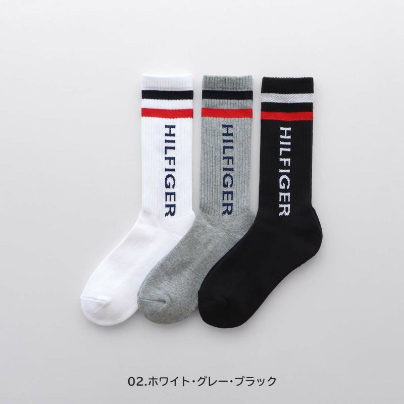 【WEB限定】【3足セット】TOMMYHILFIGERトミーヒルフィガーメンズレディースオーガニックコットン混足底パイル縦ロゴラインリブクルー丈ソックス92554050