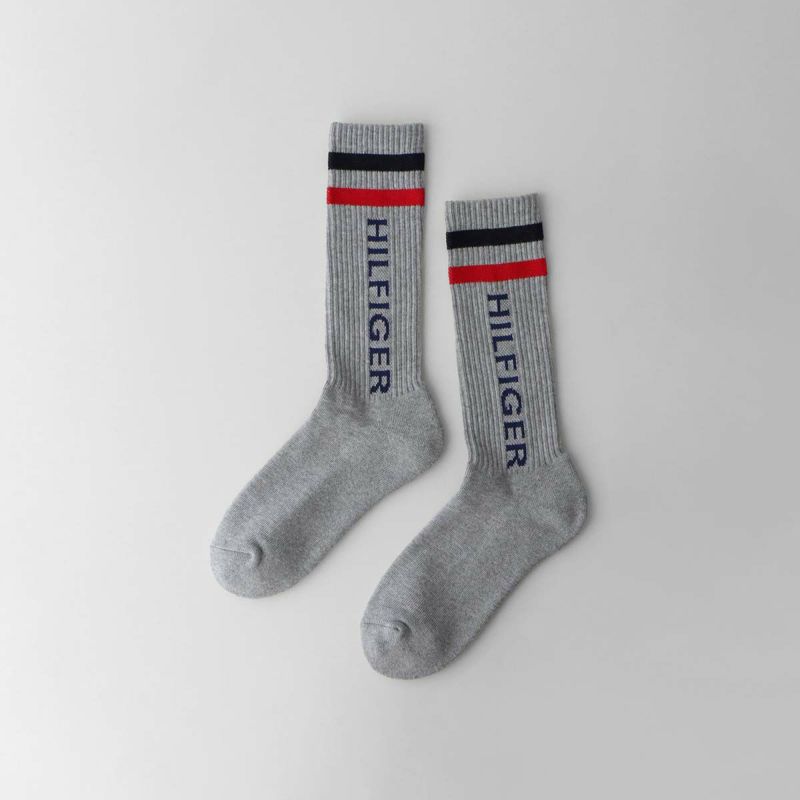 【WEB限定】【3足セット】TOMMYHILFIGERトミーヒルフィガーメンズレディースオーガニックコットン混足底パイル縦ロゴラインリブクルー丈ソックス92554050