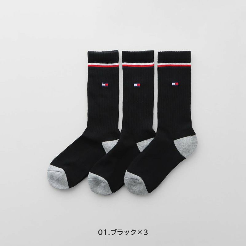 【WEB限定】【3足セット】TOMMYHILFIGERトミーヒルフィガーメンズレディースオーガニックコットン混足底パイルワンポイントラインリブクルー丈ソックス92554051