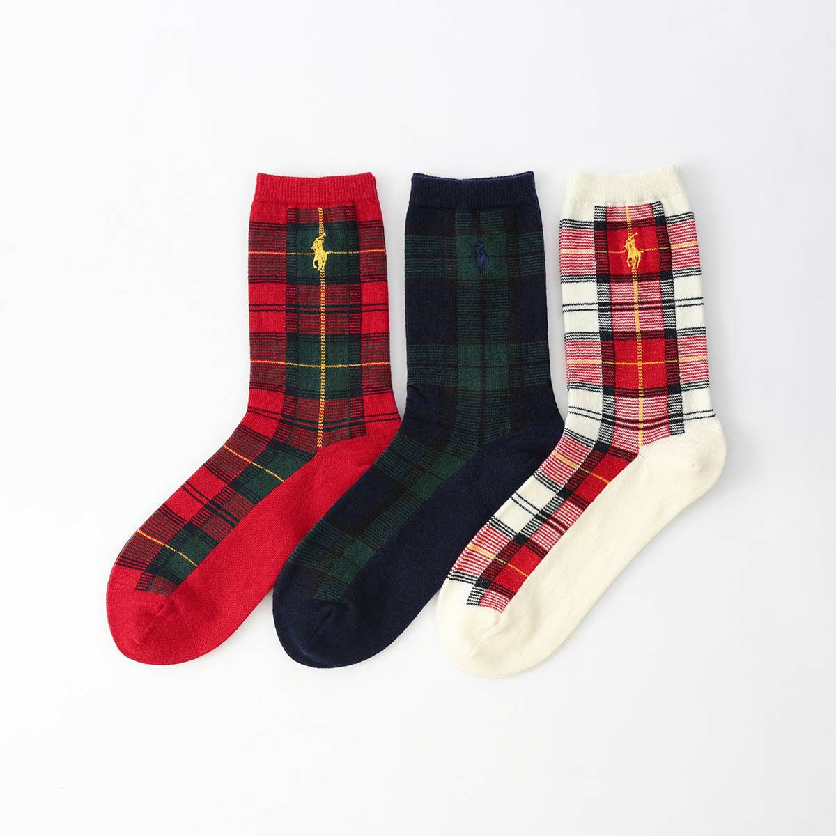 POLO RALPH LAUREN 日本製 ラム毛混 タータンチェック クルー丈 