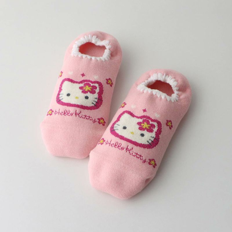 ハマグリパイルホームカバーサンリオコラボカオハナキティ滑り止め付き室内用靴下冷えとりルームソックスあたたかい冬用靴下フローリング（板張り）からの寒さ対策にレッグソリューションギフトプレゼント無料ラッピング03764075