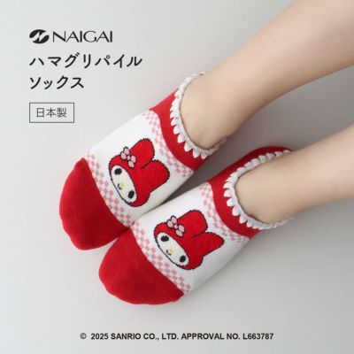 ハマグリパイルホームカバーサンリオコラボマイメロギンガムフェイス滑り止め付き室内用靴下冷えとりルームソックスあたたかい冬用靴下フローリング（板張り）からの寒さ対策にレッグソリューションギフトプレゼント無料ラッピング03764077