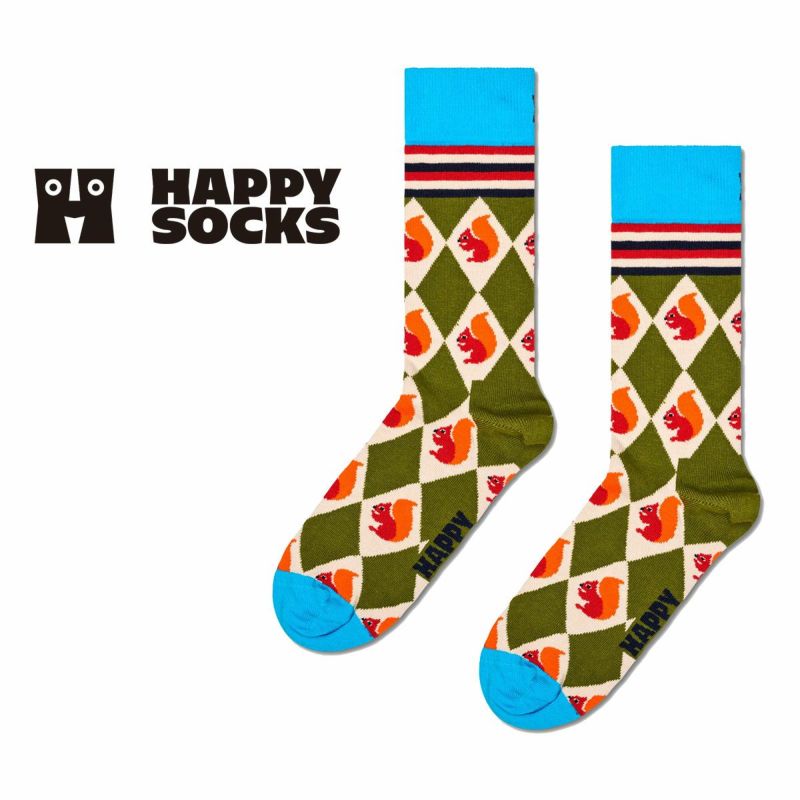 HappySocksハッピーソックスSquirrelArgyle(スクワールアーガイル)クルー丈ソックスユニセックスメンズ＆レディースプレゼント無料ラッピングギフト10240398