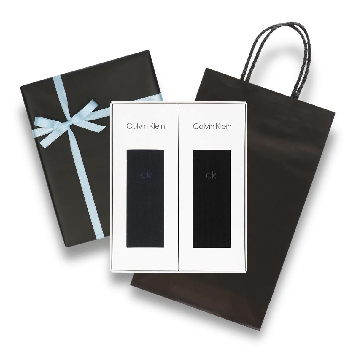 【送料無料】男性プレゼント手提げ紙袋付きCalvinKleinカルバン・クラインオールシーズン用ビジネスブランド靴下2足セットリブ編み抗菌防臭クルー丈メンズソックス箱入りギフトセット贈答92592022（CK-20ec-RB）giftset