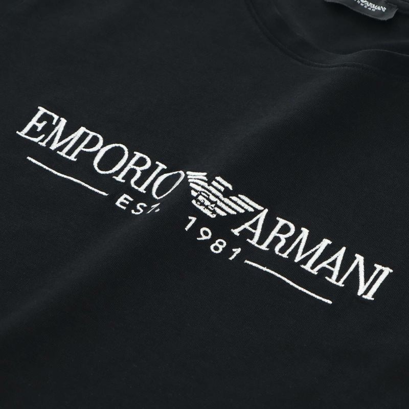 EMPORIOARMANI VIP価格 送料無料 ロゴ コットン Tシャツ Emporio Armani logo-print Cotton T-Shirt | Black | FARFETCH
