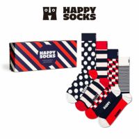 【4足セット】HappySocksハッピーソックスClassicNavy（クラシックネイビー）クルー丈ソックス靴下ユニセックスメンズ＆レディースプレゼント無料ラッピングギフト10203511