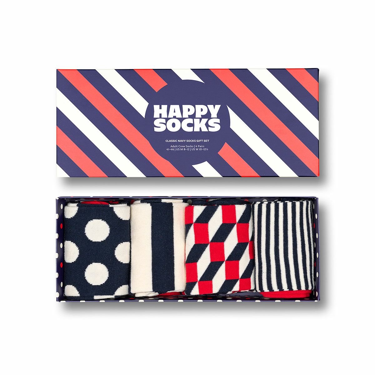 【4足セット】HappySocksハッピーソックスClassicNavy（クラシックネイビー）クルー丈ソックス靴下ユニセックスメンズ＆レディースプレゼント無料ラッピングギフト10203511
