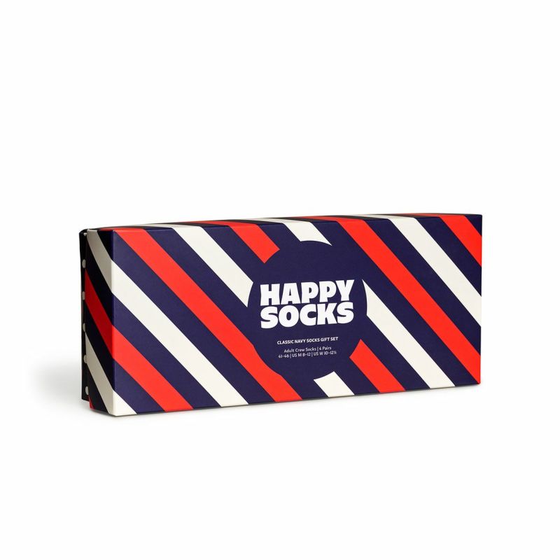 【4足セット】HappySocksハッピーソックスClassicNavy（クラシックネイビー）クルー丈ソックス靴下ユニセックスメンズ＆レディースプレゼント無料ラッピングギフト10203511