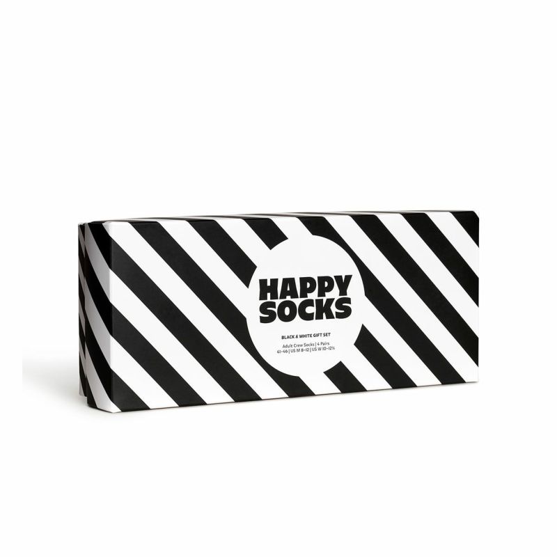 【4足セット】HappySocksハッピーソックスClassicBlack&White（クラシックブラックアンドホワイト）クルー丈ソックス靴下ユニセックスメンズ＆レディースプレゼント無料ラッピングギフト10203513