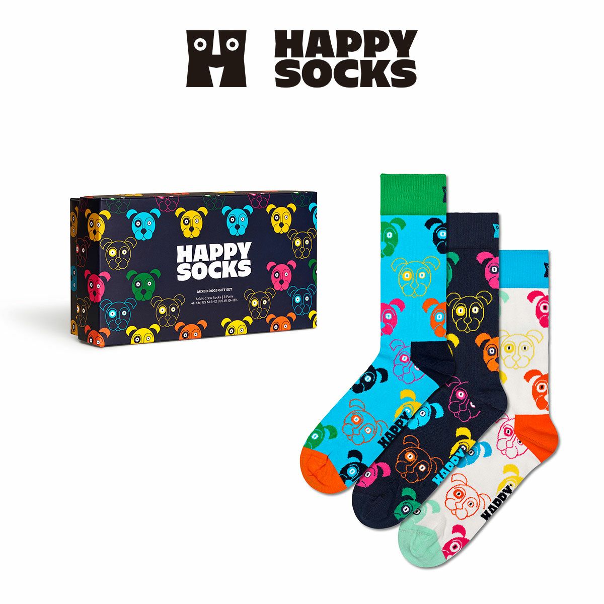 【3足セット】HappySocksハッピーソックスMixedDog（ミックスドッグ）クルー丈ソックス靴下ユニセックスメンズ＆レディースプレゼント無料ラッピングギフト10203514
