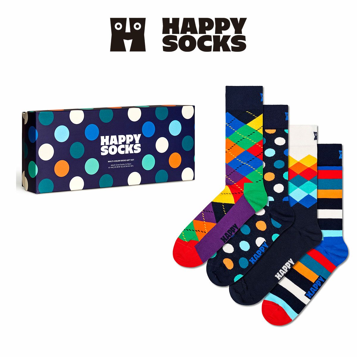 【4足セット】HappySocksハッピーソックスMulti-Color（マルチカラー）クルー丈ソックス靴下ユニセックスメンズ＆レディースプレゼント無料ラッピングギフト10203515