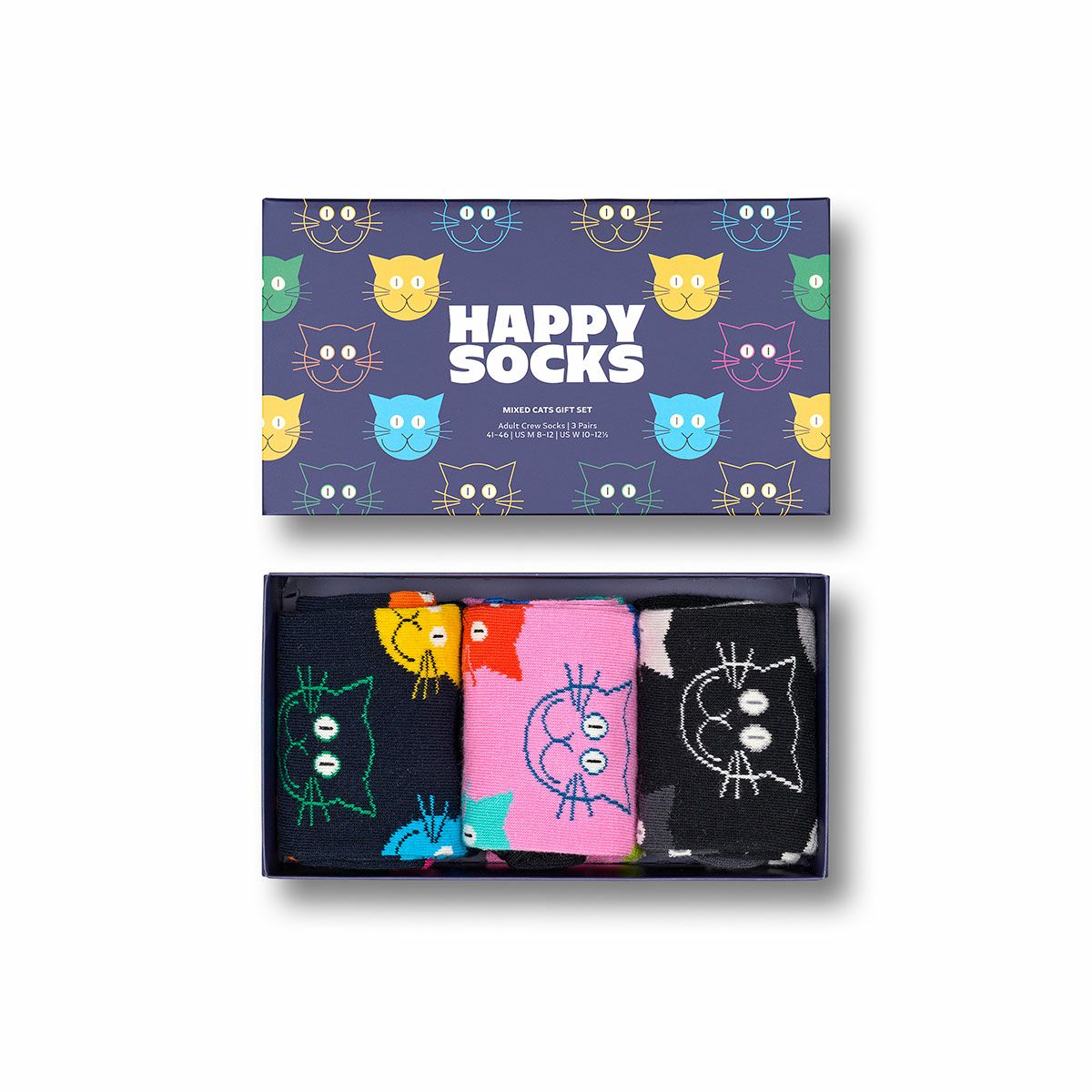 【3足セット】HappySocksハッピーソックスMixedCat（ミックスキャット）クルー丈ソックス靴下ユニセックスメンズ＆レディースプレゼント無料ラッピングギフト10203516