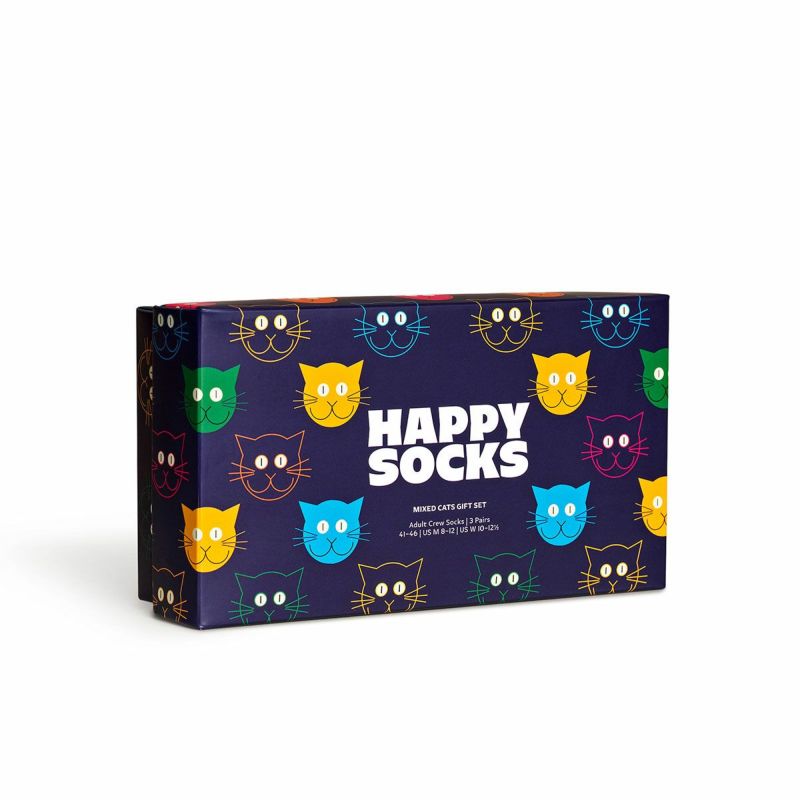 【3足セット】HappySocksハッピーソックスMixedCat（ミックスキャット）クルー丈ソックス靴下ユニセックスメンズ＆レディースプレゼント無料ラッピングギフト10203516