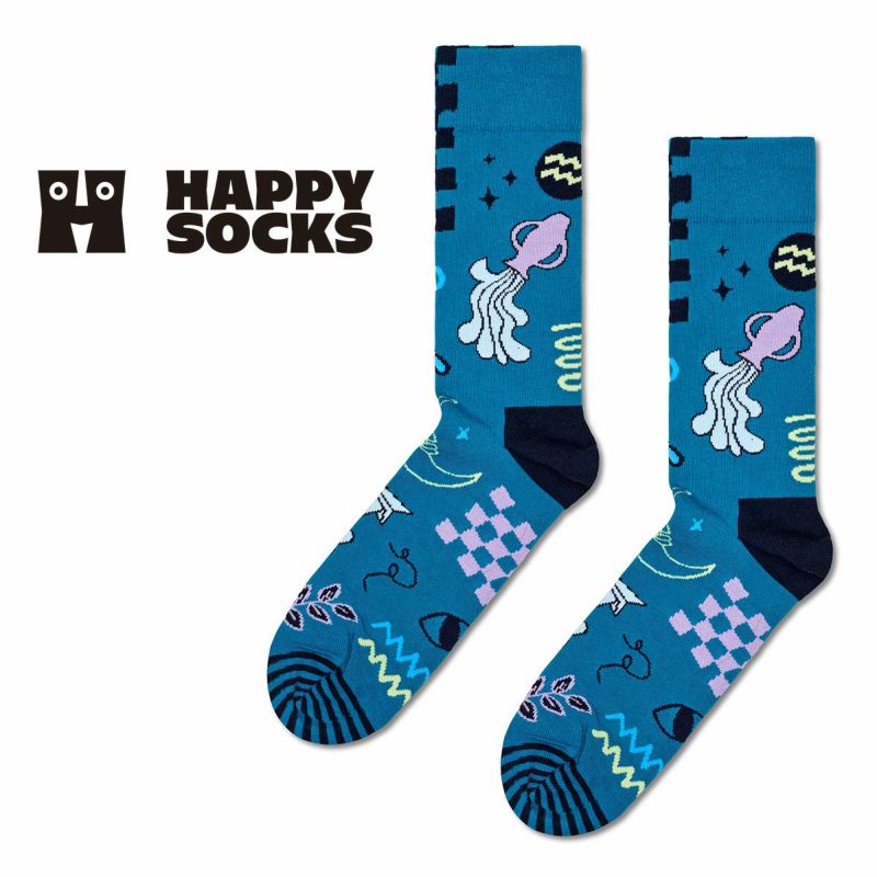 HappySocksハッピーソックスZodiacAquarius（アクエリアス）星座水瓶座クルー丈ソックス靴下ユニセックスメンズ＆レディースプレゼント無料ラッピングギフト10231126