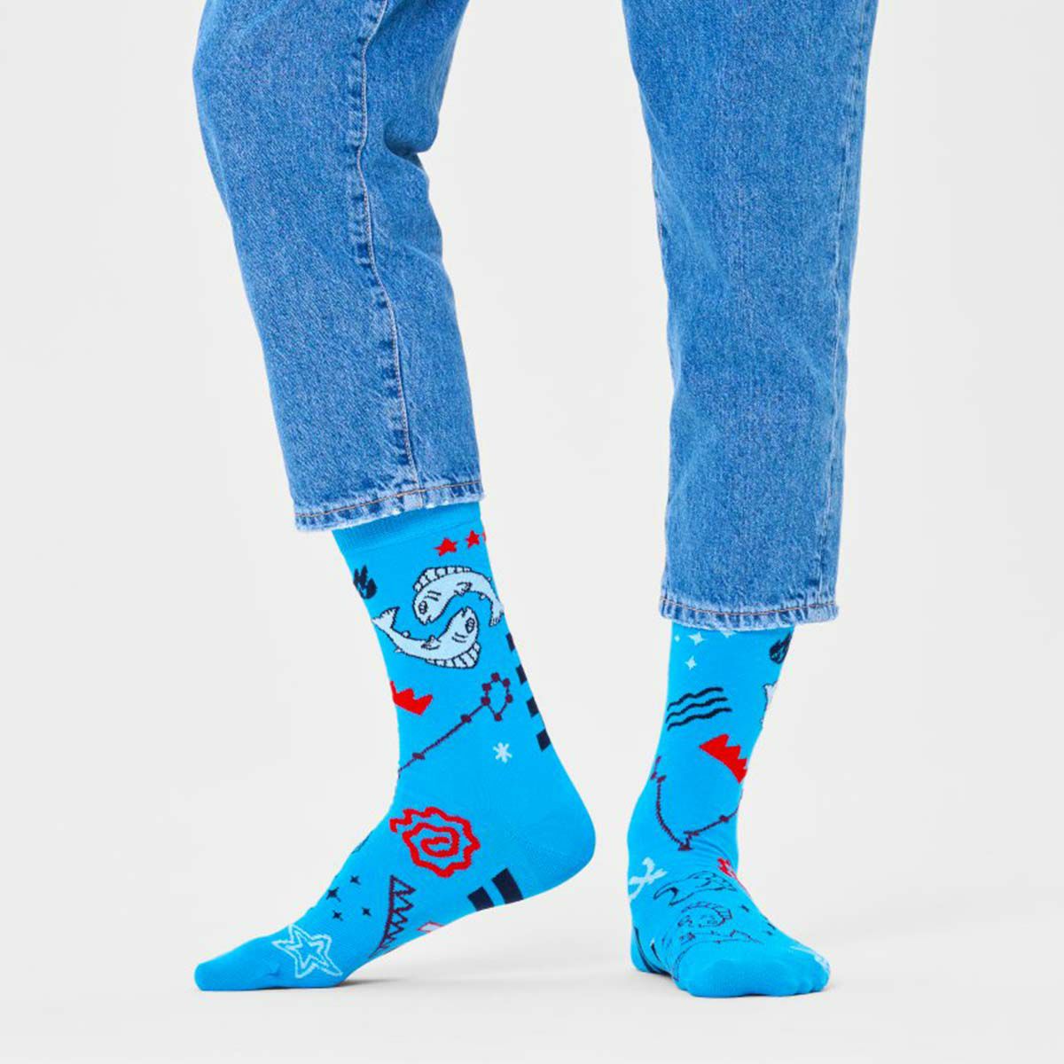 HappySocksハッピーソックスZodiacPisces（パイシーズ）星座うお座クルー丈ソックス靴下ユニセックスメンズ＆レディースプレゼント無料ラッピングギフト10231127