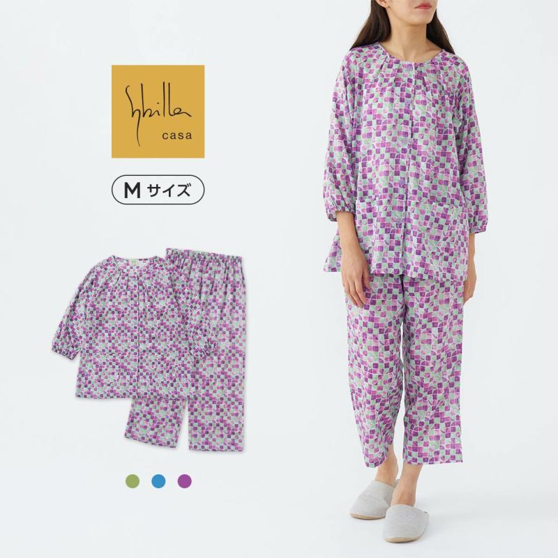 【新品】Sybillaルームウェア パープル系綿100% 長袖&長ズボンM 流行 Sybillaルームウェア 長袖&長ズボンシビラ パープル系綿100