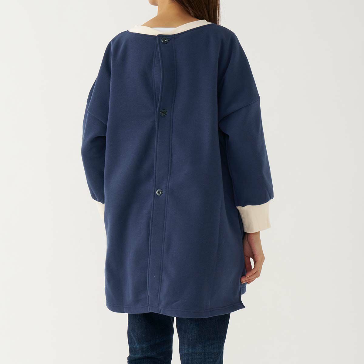 LANVIN COLLECTION ランバン コレクション 裏起毛 ポリエステル100％ 後ボタン 割烹着 フェリシテローズ柄 かっぽう着 カッポー スモック エプロン レディース 70044019