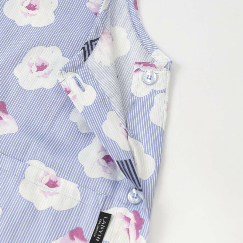 LANVIN COLLECTION ランバン コレクション 形態安定加工 綿100％ 横ボタン サイドボタン サテンストライプ ギワッシュローズ柄 背付き エプロン レディース 70045005