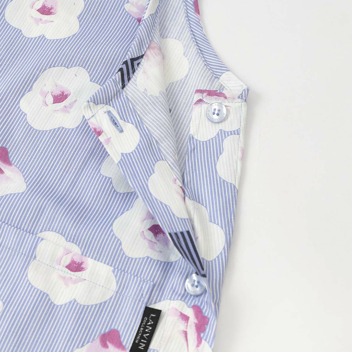 LANVIN COLLECTION ランバン コレクション 形態安定加工 綿100％ 横ボタン サイドボタン サテンストライプ ギワッシュローズ柄 背付き エプロン レディース 70045005